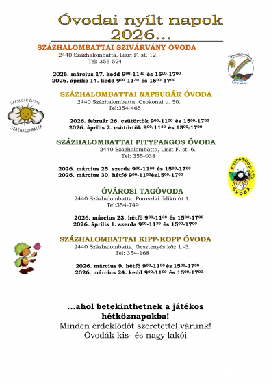 Óvodai nyílt napok 2026