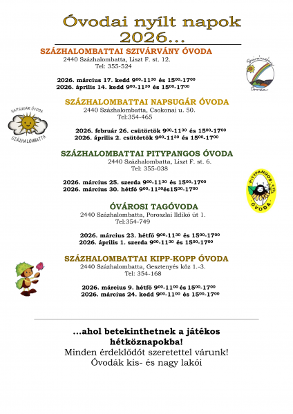 Óvodai nyílt napok 2026